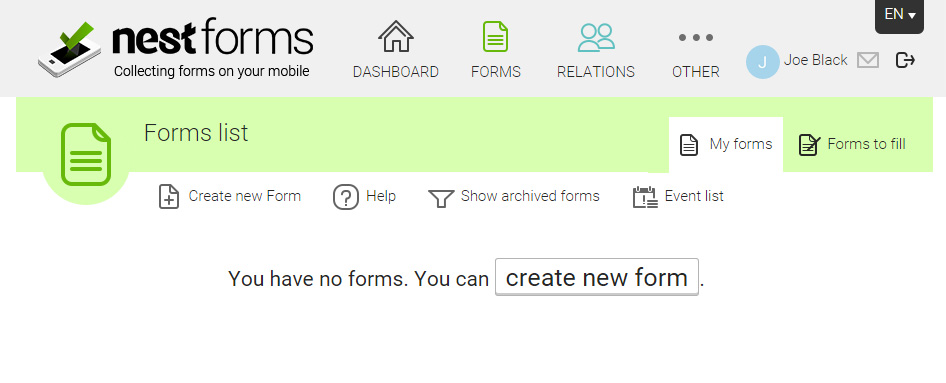 Forms list empty