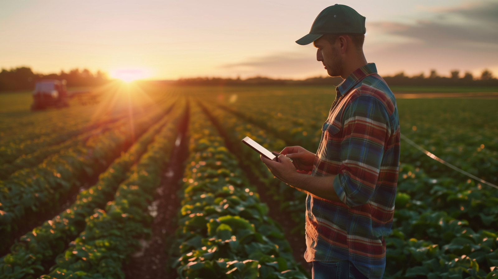 Farmer in field using smart device for agricultural mobile data collection using the NestForms offline survey app